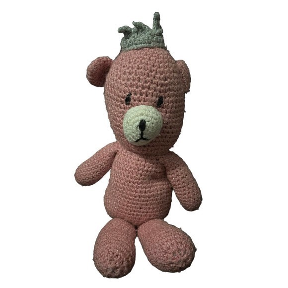 Dusty Pink Prince Bear Handmade Amigurumi Crochet - Picture 1 of 6